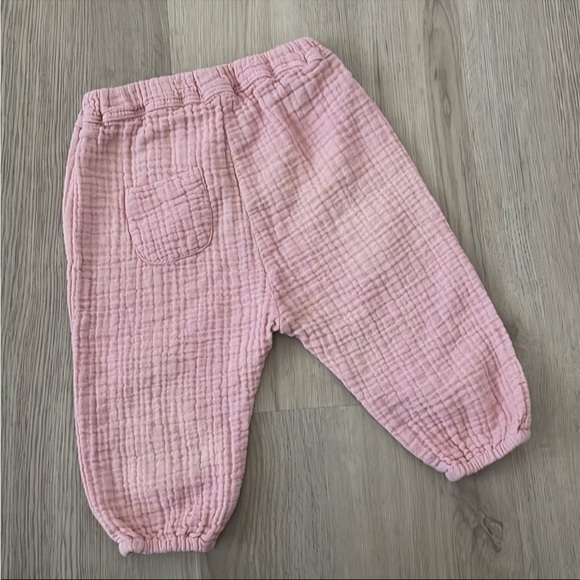 Zara Girls Textured Cotton Button Harem Pants in Pink Sz 6-9 Months - Picture 4 of 6